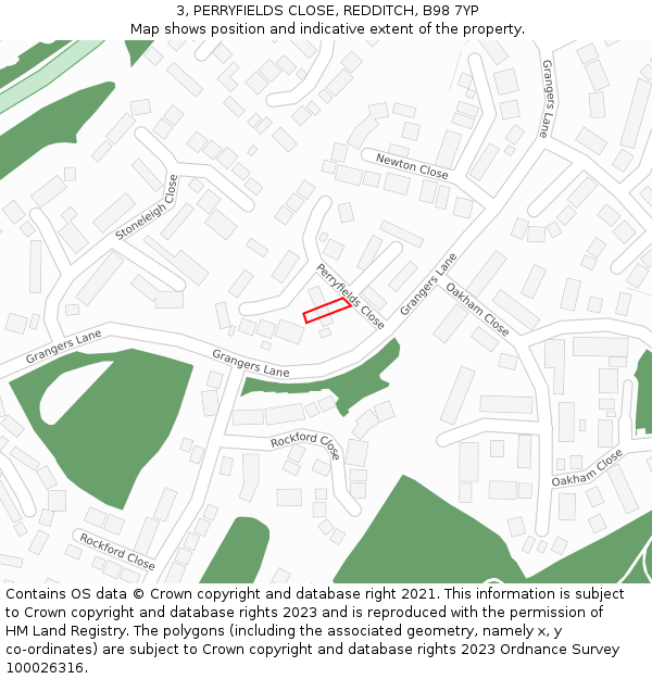 3, PERRYFIELDS CLOSE, REDDITCH, B98 7YP: Location map and indicative extent of plot