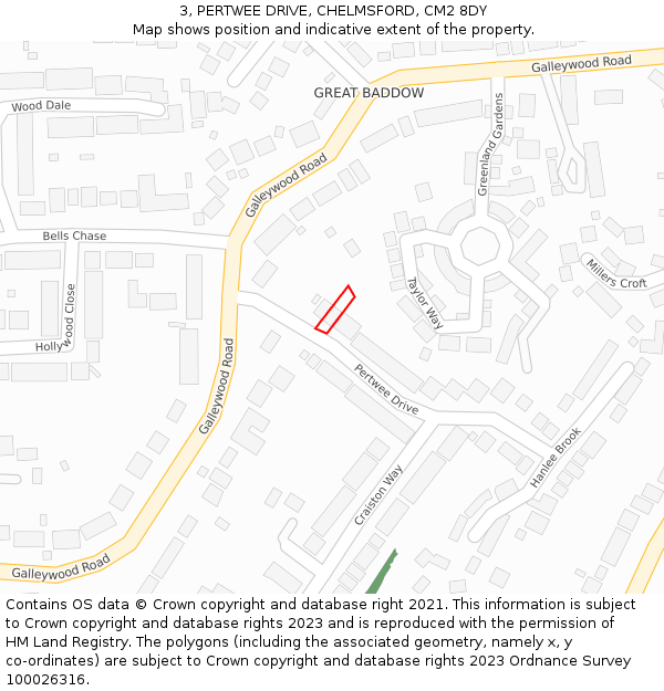 3, PERTWEE DRIVE, CHELMSFORD, CM2 8DY: Location map and indicative extent of plot