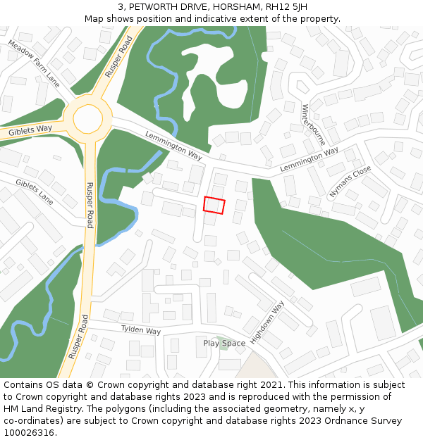 3, PETWORTH DRIVE, HORSHAM, RH12 5JH: Location map and indicative extent of plot