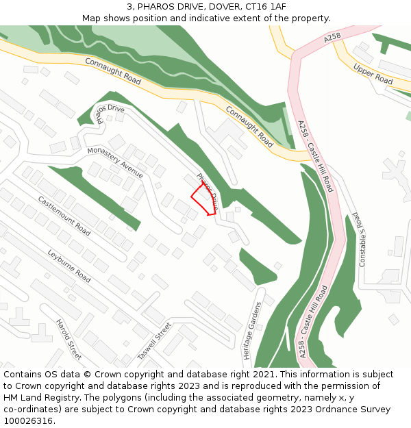 3, PHAROS DRIVE, DOVER, CT16 1AF: Location map and indicative extent of plot