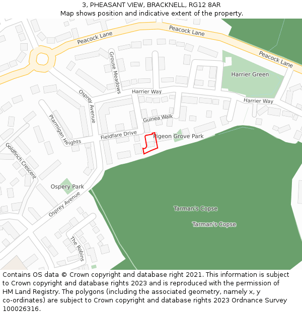 3, PHEASANT VIEW, BRACKNELL, RG12 8AR: Location map and indicative extent of plot