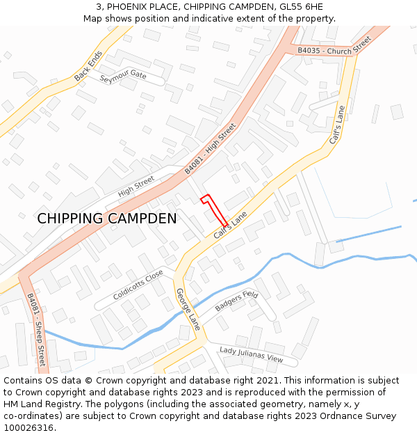 3, PHOENIX PLACE, CHIPPING CAMPDEN, GL55 6HE: Location map and indicative extent of plot