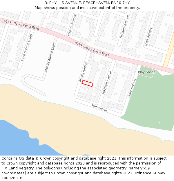 3, PHYLLIS AVENUE, PEACEHAVEN, BN10 7HY: Location map and indicative extent of plot