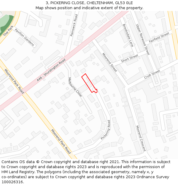 3, PICKERING CLOSE, CHELTENHAM, GL53 0LE: Location map and indicative extent of plot