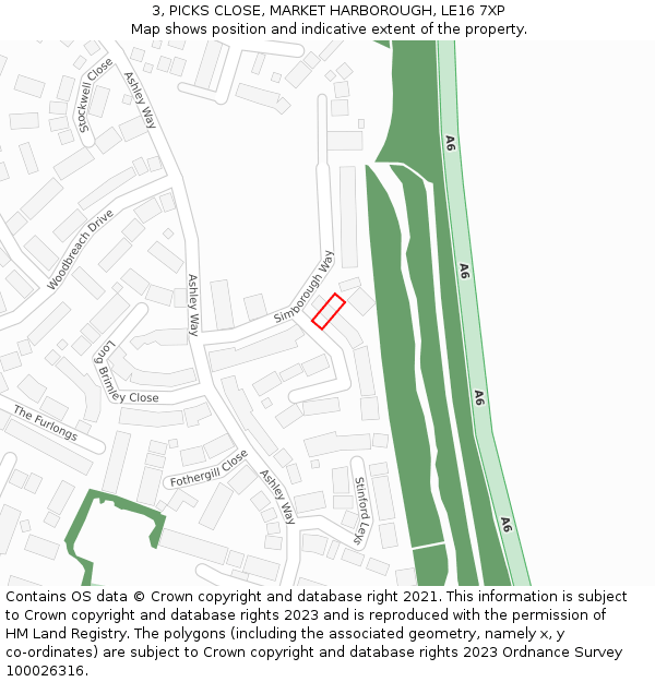 3, PICKS CLOSE, MARKET HARBOROUGH, LE16 7XP: Location map and indicative extent of plot