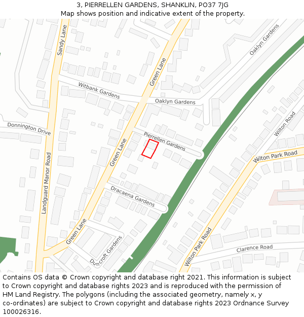 3, PIERRELLEN GARDENS, SHANKLIN, PO37 7JG: Location map and indicative extent of plot