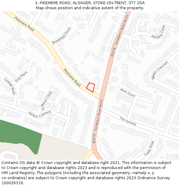 3, PIKEMERE ROAD, ALSAGER, STOKE-ON-TRENT, ST7 2SA: Location map and indicative extent of plot