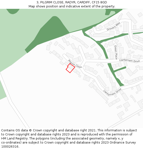 3, PILGRIM CLOSE, RADYR, CARDIFF, CF15 8GD: Location map and indicative extent of plot