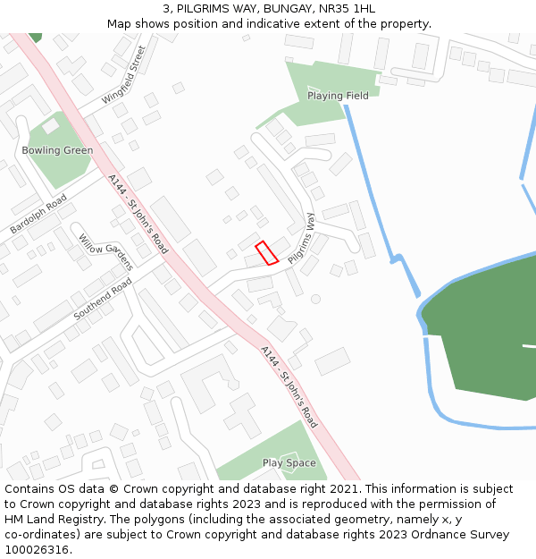 3, PILGRIMS WAY, BUNGAY, NR35 1HL: Location map and indicative extent of plot