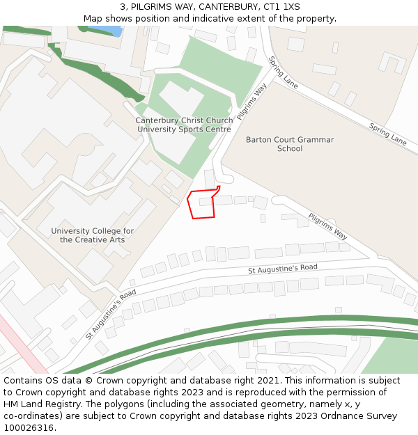 3, PILGRIMS WAY, CANTERBURY, CT1 1XS: Location map and indicative extent of plot