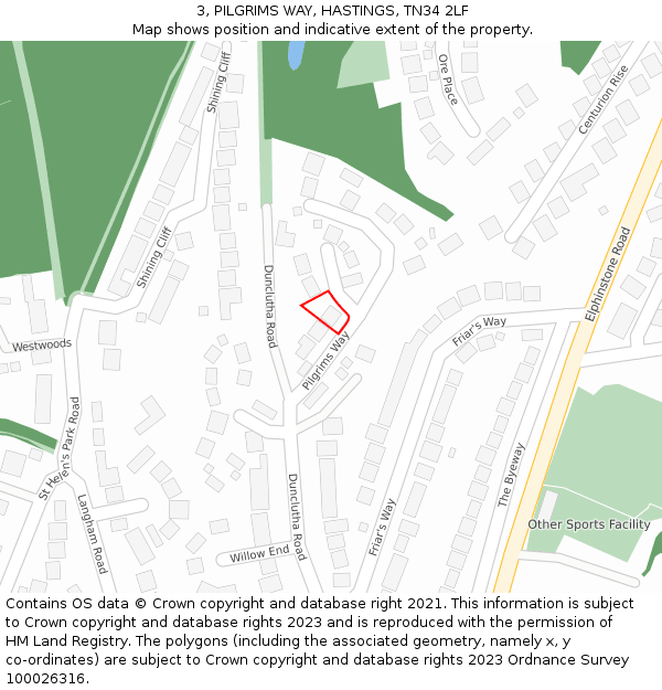 3, PILGRIMS WAY, HASTINGS, TN34 2LF: Location map and indicative extent of plot
