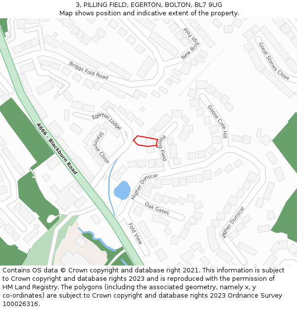 3, PILLING FIELD, EGERTON, BOLTON, BL7 9UG: Location map and indicative extent of plot