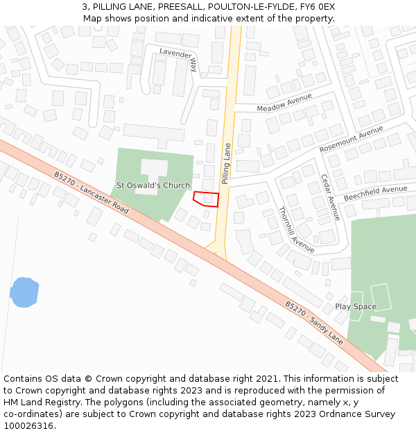 3, PILLING LANE, PREESALL, POULTON-LE-FYLDE, FY6 0EX: Location map and indicative extent of plot