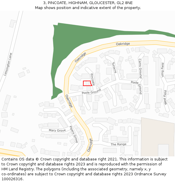 3, PINCOATE, HIGHNAM, GLOUCESTER, GL2 8NE: Location map and indicative extent of plot