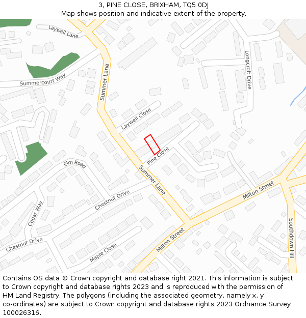 3, PINE CLOSE, BRIXHAM, TQ5 0DJ: Location map and indicative extent of plot