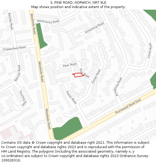 3, PINE ROAD, NORWICH, NR7 9LE: Location map and indicative extent of plot