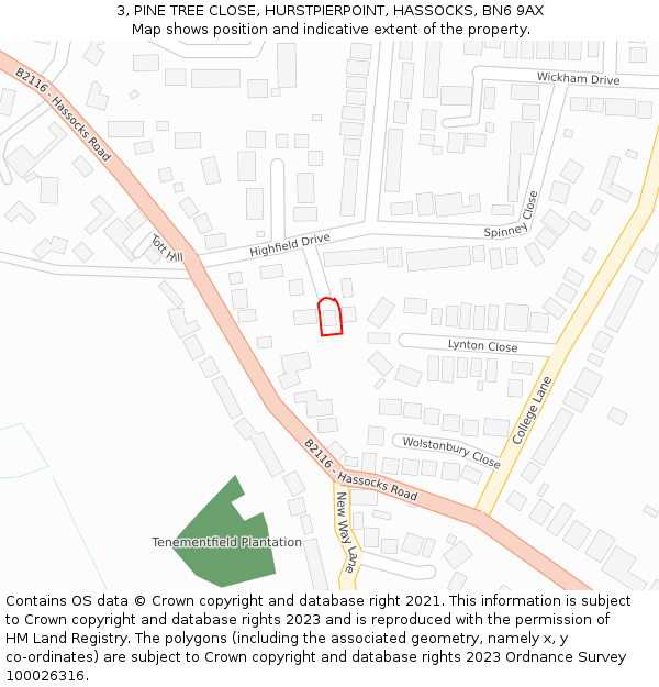 3, PINE TREE CLOSE, HURSTPIERPOINT, HASSOCKS, BN6 9AX: Location map and indicative extent of plot