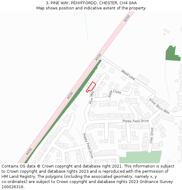 3, PINE WAY, PENYFFORDD, CHESTER, CH4 0AA: Location map and indicative extent of plot