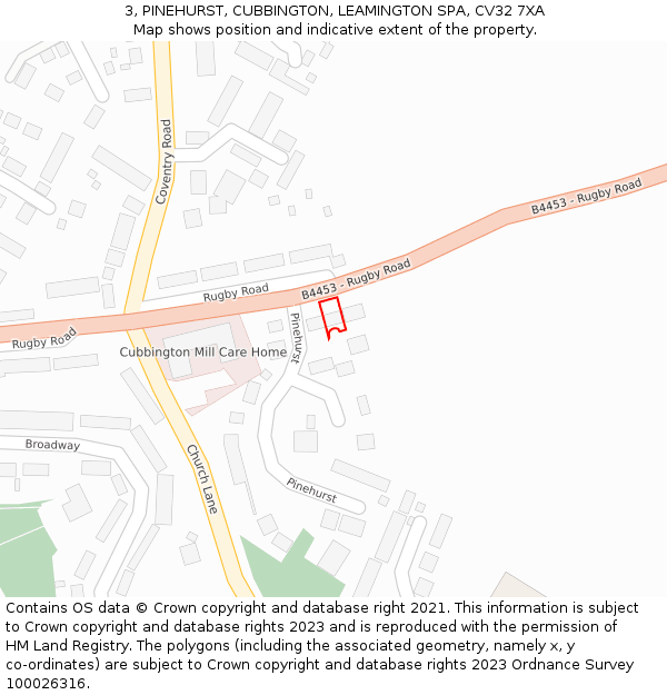 3, PINEHURST, CUBBINGTON, LEAMINGTON SPA, CV32 7XA: Location map and indicative extent of plot