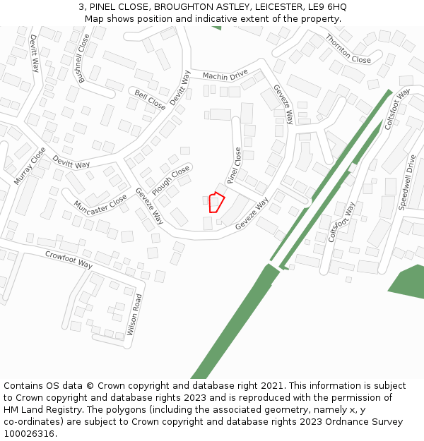 3, PINEL CLOSE, BROUGHTON ASTLEY, LEICESTER, LE9 6HQ: Location map and indicative extent of plot