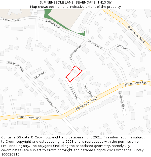 3, PINENEEDLE LANE, SEVENOAKS, TN13 3JY: Location map and indicative extent of plot