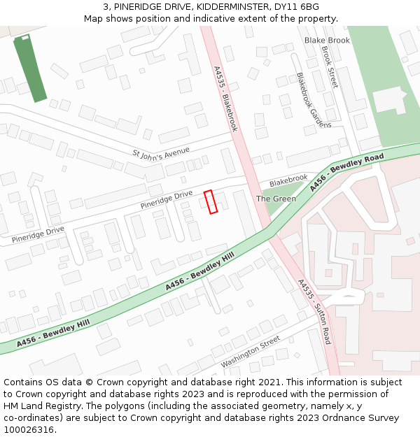 3, PINERIDGE DRIVE, KIDDERMINSTER, DY11 6BG: Location map and indicative extent of plot