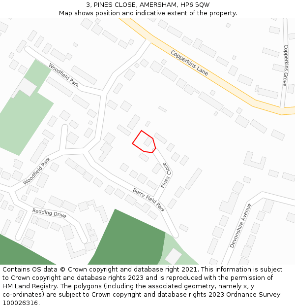 3, PINES CLOSE, AMERSHAM, HP6 5QW: Location map and indicative extent of plot