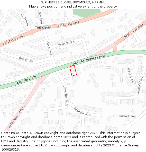 3, PINETREE CLOSE, BROMYARD, HR7 4HL: Location map and indicative extent of plot