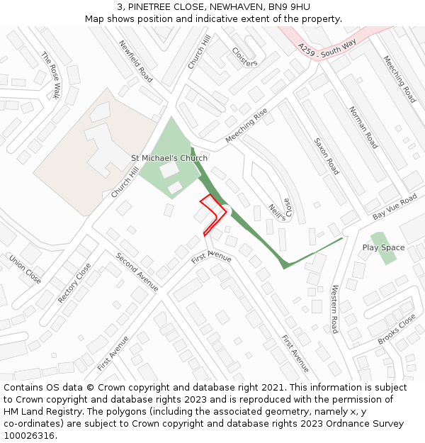 3, PINETREE CLOSE, NEWHAVEN, BN9 9HU: Location map and indicative extent of plot