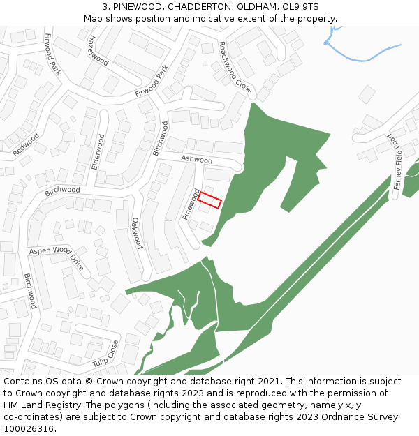 3, PINEWOOD, CHADDERTON, OLDHAM, OL9 9TS: Location map and indicative extent of plot