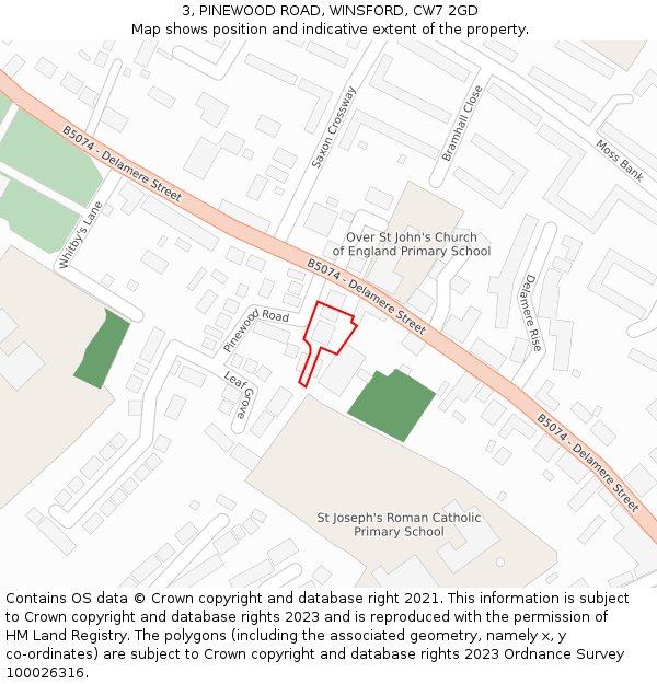 3, PINEWOOD ROAD, WINSFORD, CW7 2GD: Location map and indicative extent of plot