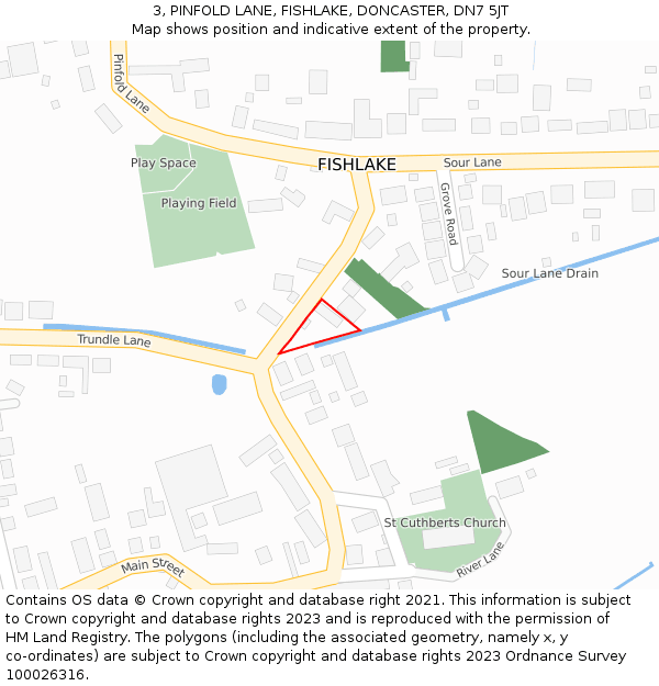 3, PINFOLD LANE, FISHLAKE, DONCASTER, DN7 5JT: Location map and indicative extent of plot