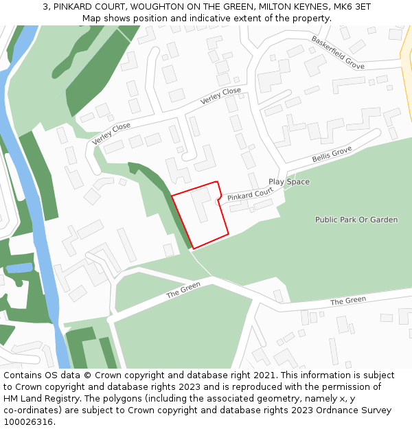 3, PINKARD COURT, WOUGHTON ON THE GREEN, MILTON KEYNES, MK6 3ET: Location map and indicative extent of plot