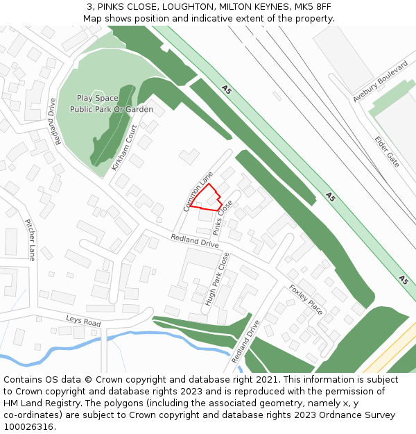 3, PINKS CLOSE, LOUGHTON, MILTON KEYNES, MK5 8FF: Location map and indicative extent of plot