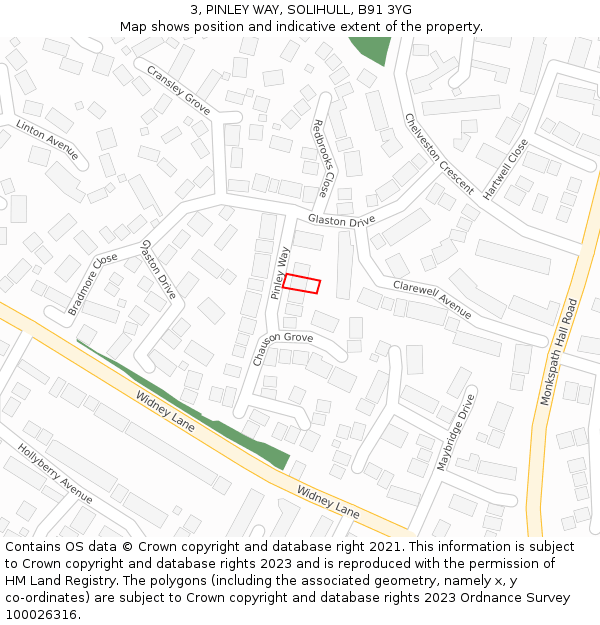 3, PINLEY WAY, SOLIHULL, B91 3YG: Location map and indicative extent of plot