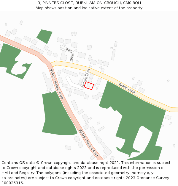3, PINNERS CLOSE, BURNHAM-ON-CROUCH, CM0 8QH: Location map and indicative extent of plot