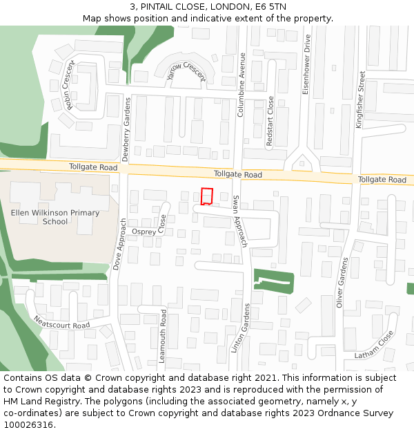 3, PINTAIL CLOSE, LONDON, E6 5TN: Location map and indicative extent of plot