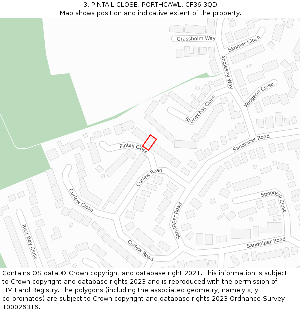 3, PINTAIL CLOSE, PORTHCAWL, CF36 3QD: Location map and indicative extent of plot