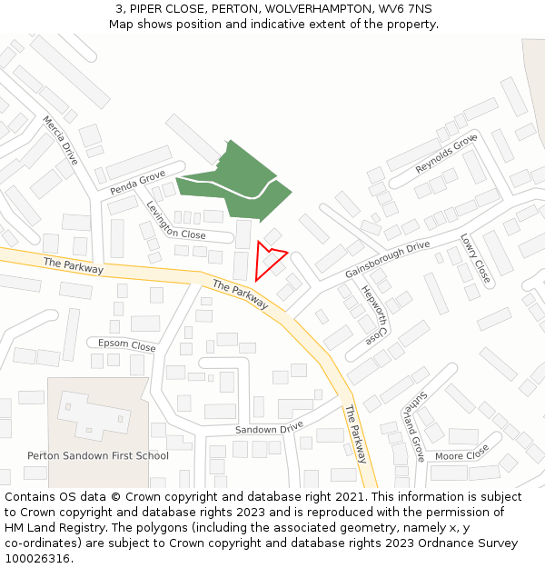 3, PIPER CLOSE, PERTON, WOLVERHAMPTON, WV6 7NS: Location map and indicative extent of plot