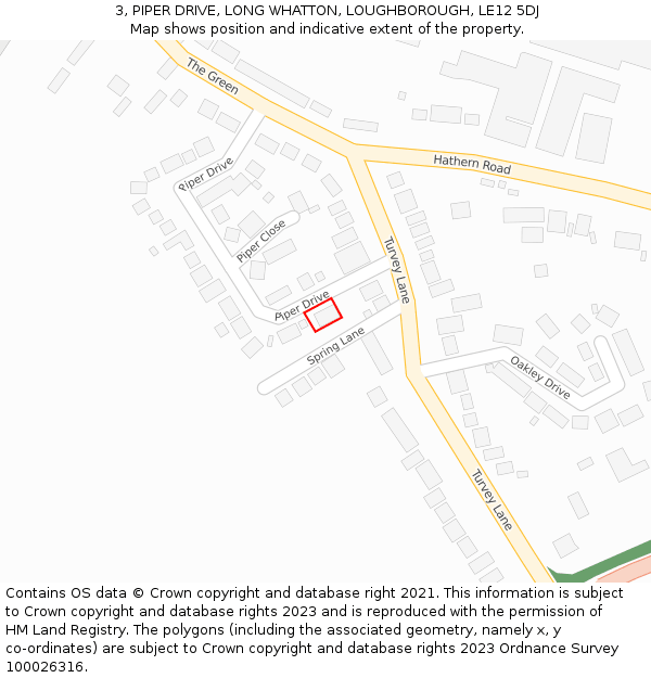 3, PIPER DRIVE, LONG WHATTON, LOUGHBOROUGH, LE12 5DJ: Location map and indicative extent of plot