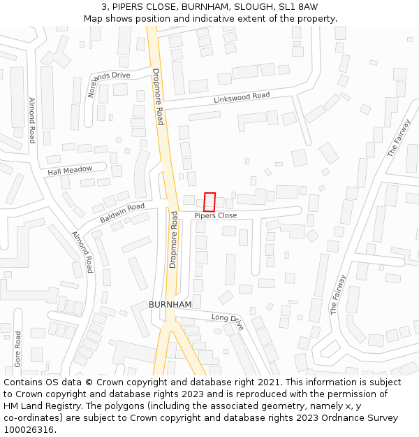 3, PIPERS CLOSE, BURNHAM, SLOUGH, SL1 8AW: Location map and indicative extent of plot