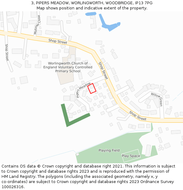 3, PIPERS MEADOW, WORLINGWORTH, WOODBRIDGE, IP13 7PG: Location map and indicative extent of plot