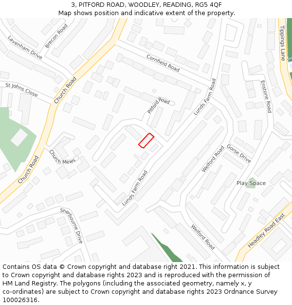 3, PITFORD ROAD, WOODLEY, READING, RG5 4QF: Location map and indicative extent of plot