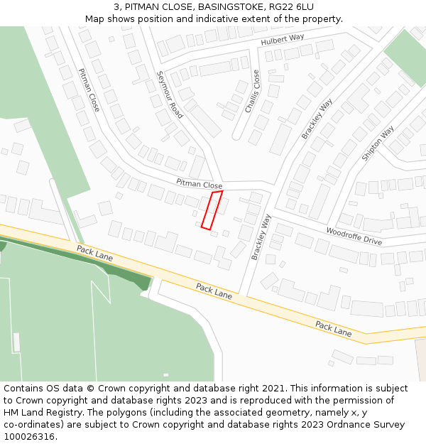 3, PITMAN CLOSE, BASINGSTOKE, RG22 6LU: Location map and indicative extent of plot