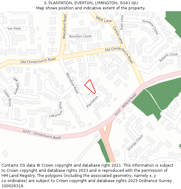 3, PLANTATION, EVERTON, LYMINGTON, SO41 0JU: Location map and indicative extent of plot