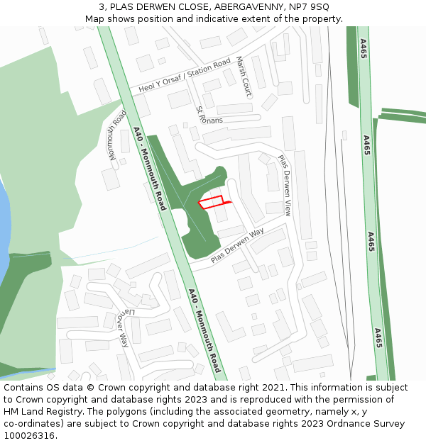 3, PLAS DERWEN CLOSE, ABERGAVENNY, NP7 9SQ: Location map and indicative extent of plot