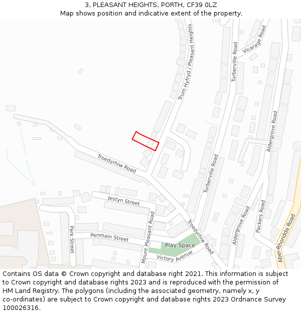 3, PLEASANT HEIGHTS, PORTH, CF39 0LZ: Location map and indicative extent of plot