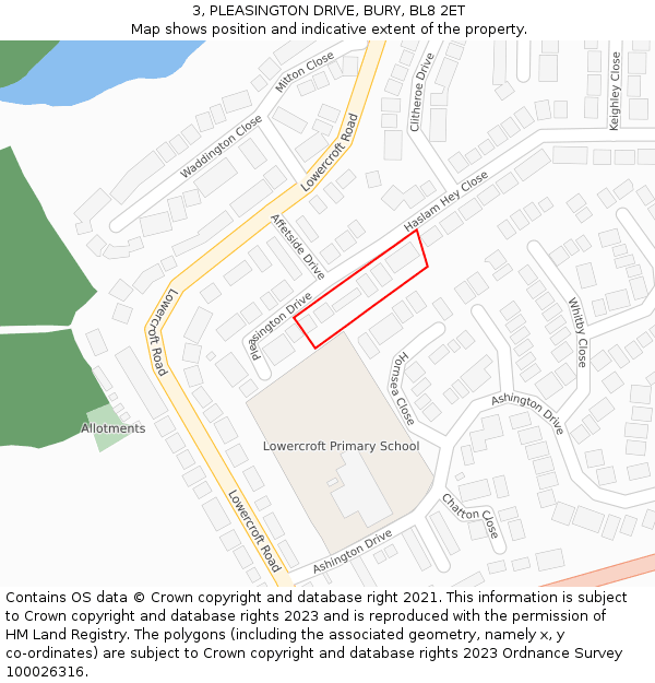 3, PLEASINGTON DRIVE, BURY, BL8 2ET: Location map and indicative extent of plot