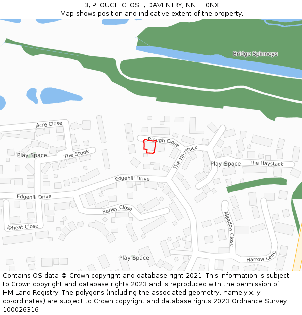 3, PLOUGH CLOSE, DAVENTRY, NN11 0NX: Location map and indicative extent of plot