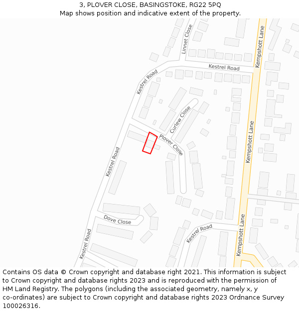 3, PLOVER CLOSE, BASINGSTOKE, RG22 5PQ: Location map and indicative extent of plot